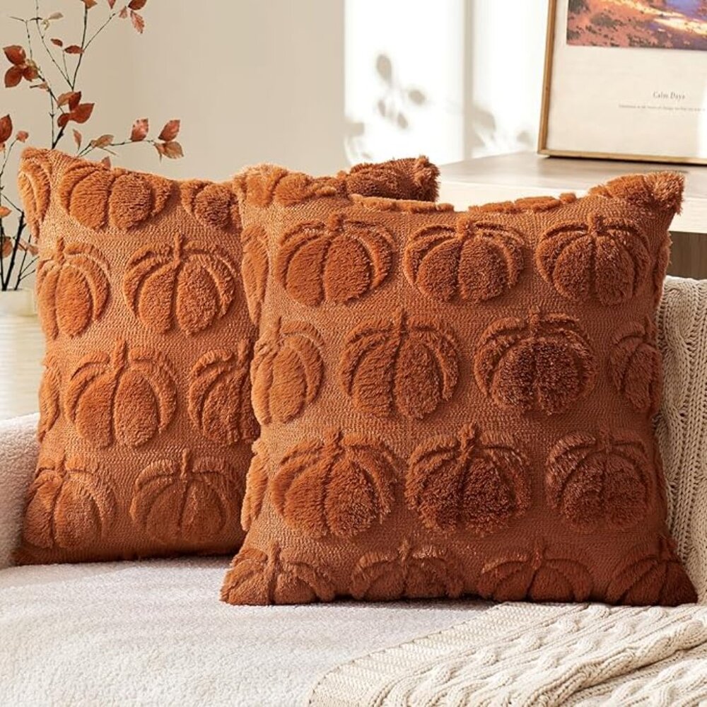 NWOT Fall Throw Pillow Covers 18x18 inch set of 2 Covers Autumn Rust Pumpkin